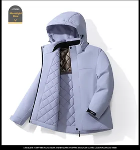 Detail of moonlight blue winter jacket with quilted lining and adjustable hood
