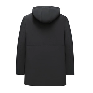 Back view of a men's heavy winter hooded parka with matte windproof quilted fabric