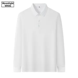 Detail of Moonlight White men's long sleeve polo shirt showing collar and size label