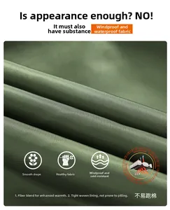 Close-up of army green windproof fabric showing twill texture and water-resistant finish