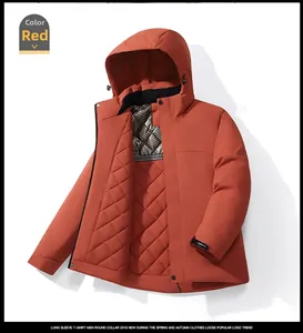 Close-up of waterproof winter jacket in vermilion red with diamond-quilted thermal lining