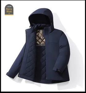 Detail of navy blue winter jacket with quilted lining and graphene thermal insulation