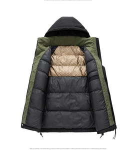 Detail view of winter hooded jacket featuring gold honeycomb thermal reflective lining