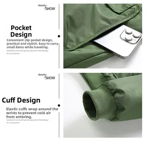 Men's outdoor jacket detail showing elastic cuffs and deep side pockets for phones