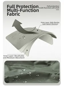 Three-layer soft shell fabric detail with waterproof surface and breathable inner layer