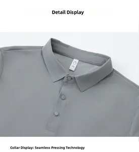 Macro shot of grey polo shirt with seamless bonding detail and breathable texture