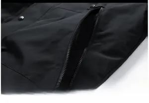 Detail of waterproof windbreaker featuring large-capacity side zipper pocket design