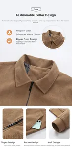 Detalle de chaqueta de pana marrón con cuello cortavientos, cremallera y puños