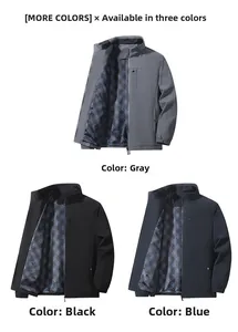 Detail view of the checkered fabric lining inside three classic casual men's windbreaker jackets