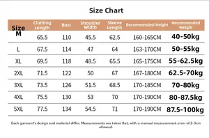 Detailed size chart for men's corduroy jacket with measurements from M to 5XL