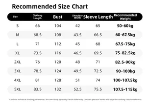 Detailed size chart for windbreaker jacket covering S to 5XL with measurements