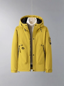Winter yellow hooded windproof parka jacket with functional pockets for men and women
