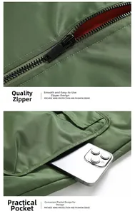 Detail of high-quality smooth zipper and deep side pocket for smartphone storage