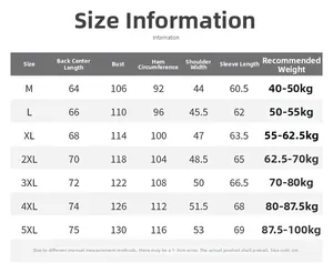 Detailed size chart for men business casual jacket showing measurements from M to 5XL