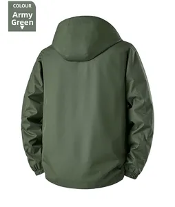 Detailed back view of army green waterproof windbreaker featuring ripstop fabric texture