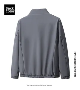 Detailed back view of a dark grey business casual jacket with windproof fabric