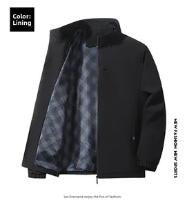 Detail view of the black jacket showing the classic blue and grey checkered inner lining