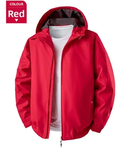 Detail of red windproof outdoor jacket fabric with water-resistant hooded design
