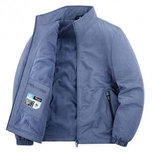 Men's light blue outdoor fleece jacket with stand collar and thermal lining for winter