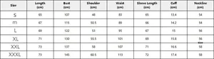 Detailed size chart for men's hooded leather jacket including length, bust and shoulder