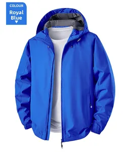 Royal blue hooded windbreaker jacket with full zip and elastic cuffs for outdoor sports