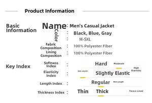 Detailed size chart and material specs for men's business casual jackets M-5XL