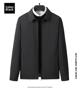 Detail of a business casual black jacket with lapel collar and side zip pockets