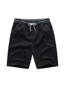 Men's 100% Cotton Casual Shorts Summer Elastic Drawstring Waist Loose Fit Straight Leg Sports Five-Point Beach Pants