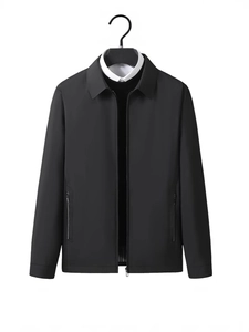 Men's Business Casual Jacket Lapel Zipper Coat Middle Aged Elderly Windproof Outerwear Striped Lining Solid Color Spring Autumn Top
