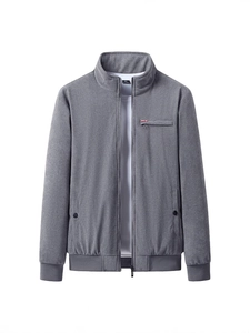 Men's grey corduroy winter jacket with cozy fleece lining and standing collar design