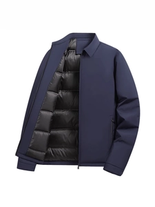 Piumino da uomo blu scuro con colletto stile baseball e fodera trapuntata invernale