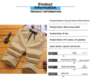 Detail der khakifarbenen Cargo-Shorts mit Gummizug und Stoff aus 97% Baumwolle