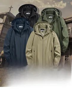 Detailed comparison of four casual hooded jackets in black, navy, army green and khaki