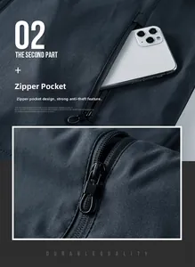 Close-up of secure zipper pocket on windproof men jacket showing durable fabric details