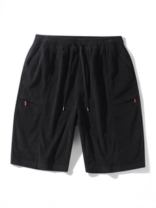 Men's Casual Corduroy Texture Shorts Breathable Quick Dry Elastic Waist Drawstring Summer Sporty Multi Pockets Shorts