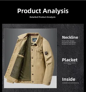 Detail view of khaki casual jacket showing windproof neckline and breathable mesh lining