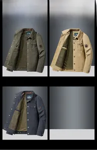 Detail view of cotton work jacket with breathable mesh lining in green, khaki and blue