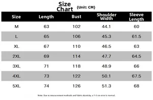 Detailed size chart for men leather jacket showing measurements from M to 5XL in centimeters