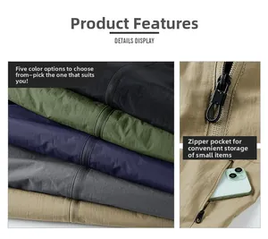 Detail der wasserdichten Outdoor-Jacke mit Reißverschlusstaschen und fünf Farben