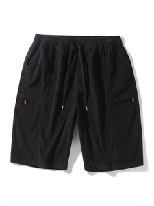 Men's Corduroy Casual Shorts Summer Thin Breathable Quick Dry Sporty Shorts With Drawstring Elastic Waist Five-Point Pants