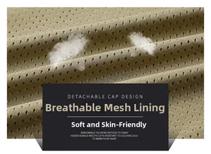 Detail view of khaki breathable mesh lining showing soft and skin-friendly fabric texture