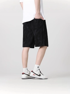 Pantaloncini casual da uomo in seta ghiacciata nera con tessuto strutturato e vestibilità