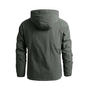 Army green quick-dry hooded jacket for men with casual loose fit and raglan sleeves