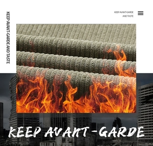 Close-up of thick ribbed fabric with flame visual showing thermal warmth of the coat