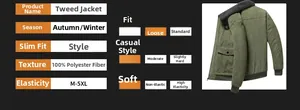 Detailed size chart and material specs for military green corduroy winter jacket