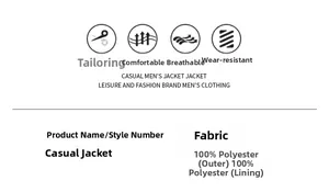 Technische Details der Softshelljacke für Herren mit 100% Polyester-Materialangaben