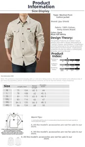 Detailed size chart for men's 100% cotton casual shirts showing length and bust measurements