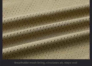 Detail macro view of khaki breathable mesh lining for mens lightweight sport jacket