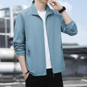 Men's ice silk sun protection jacket with standing collar and breathable fabric
