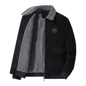 Veste en velours côtelé noir pour homme avec doublure sherpa épaisse et col rabattu
